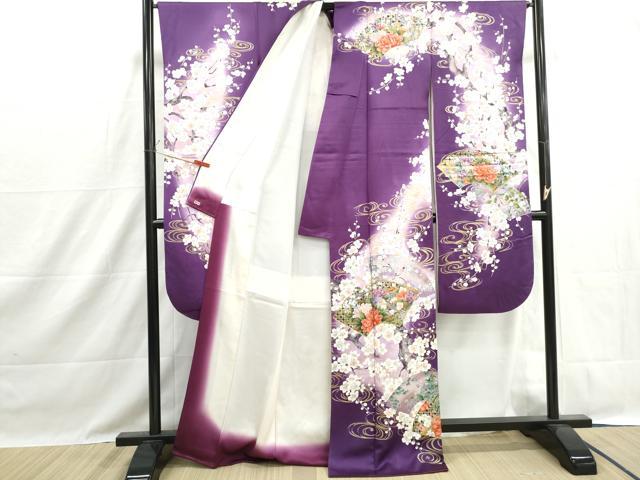 平和屋着物■豪華振袖　駒刺繍　流水地紙花鳥文　暈し染め　金彩　三越扱い　正絹　逸品　DABH1456qa