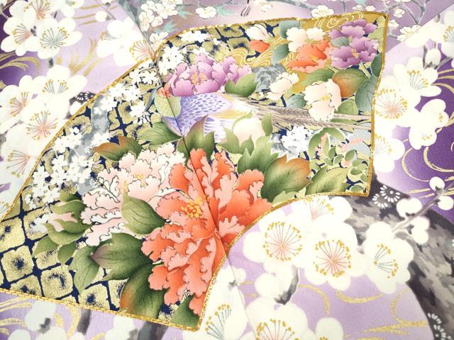 平和屋着物■豪華振袖　駒刺繍　流水地紙花鳥文　暈し染め　金彩　三越扱い　正絹　逸品　DABH1456qa