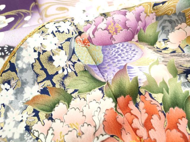 平和屋着物■豪華振袖　駒刺繍　流水地紙花鳥文　暈し染め　金彩　三越扱い　正絹　逸品　DABH1456qa