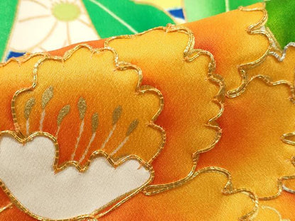 平和屋着物■豪華振袖　駒刺繍　草花文　暈し染め　金彩　正絹　逸品　DABH1457qa