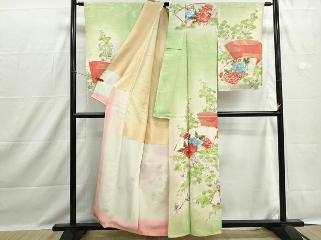 平和屋着物■訪問着　手描き　駒刺繍　地紙花文　暈し染め　金彩　正絹　逸品　DABH1464qa