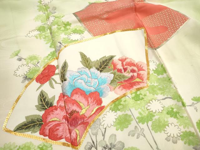 平和屋着物■訪問着　手描き　駒刺繍　地紙花文　暈し染め　金彩　正絹　逸品　DABH1464qa