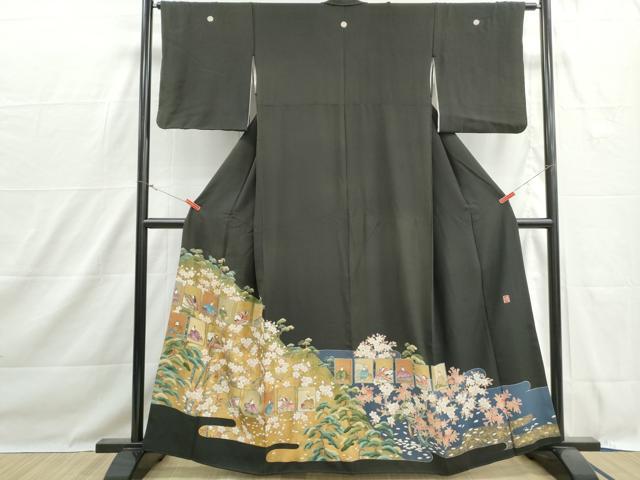 平和屋着物■豪華黒留袖　作家物　人物風景枝松花文　金彩　正絹　逸品　DABH1467qa