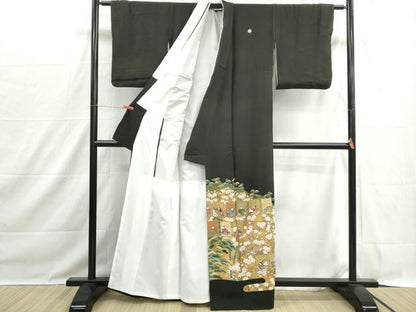 平和屋着物■豪華黒留袖　作家物　人物風景枝松花文　金彩　正絹　逸品　DABH1467qa