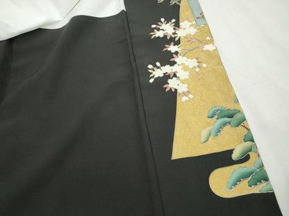 平和屋着物■豪華黒留袖　作家物　人物風景枝松花文　金彩　正絹　逸品　DABH1467qa