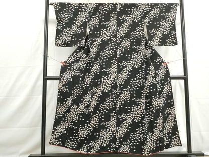 平和屋着物■上質な小紋　斜縞抽象花文　黒地　正絹　逸品　DABH1470qa