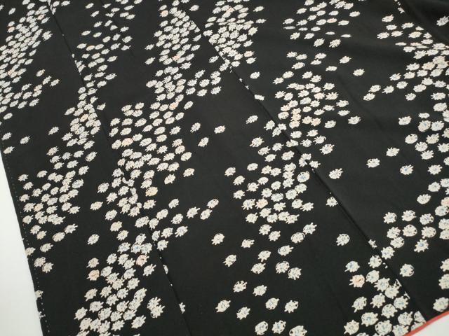 平和屋着物■上質な小紋　斜縞抽象花文　黒地　正絹　逸品　DABH1470qa
