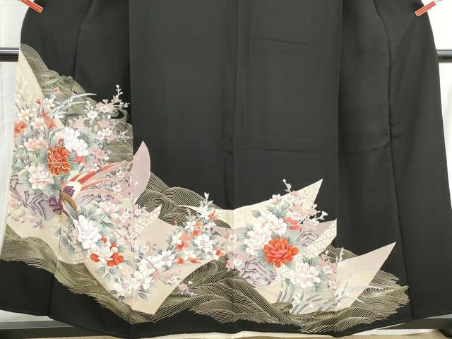 平和屋着物■豪華黒留袖　駒刺繍　流水花鳥文　金彩　正絹　逸品　DABH1472qa