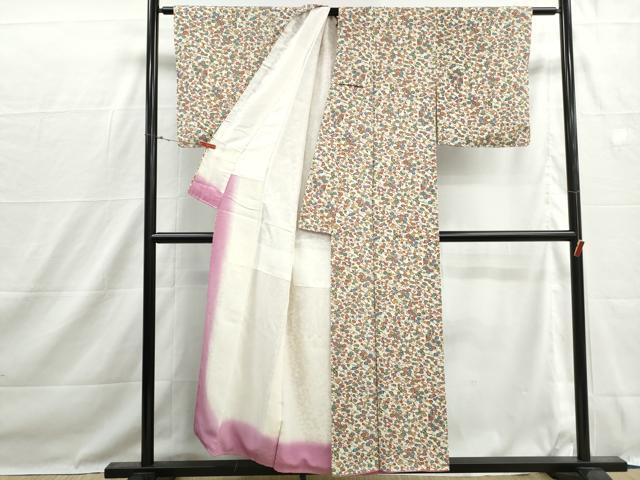 平和屋着物■上質な小紋　型染め　流水小花文　正絹　逸品　DABH1475qa