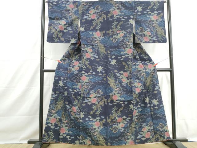 平和屋着物■上質な紬　草花文　正絹　逸品　DABH1476qa