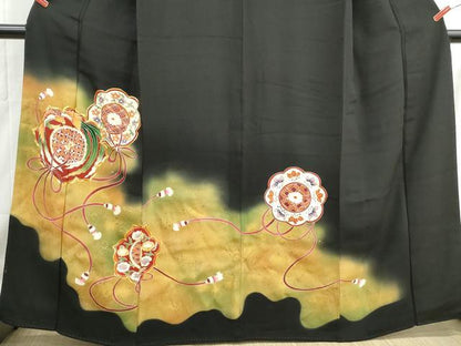 平和屋着物■豪華黒留袖　駒刺繍　鏡裏鳳凰花文　暈し染め　金彩　正絹　逸品　DABH1477qa