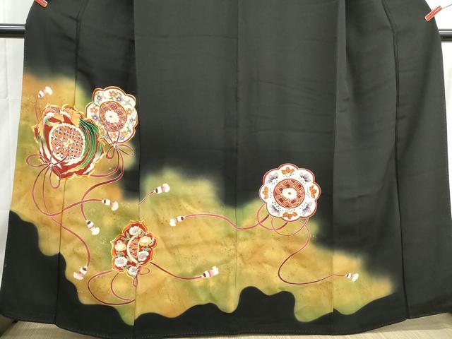 平和屋着物■豪華黒留袖　駒刺繍　鏡裏鳳凰花文　暈し染め　金彩　正絹　逸品　DABH1477qa