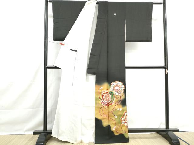 平和屋着物■豪華黒留袖　駒刺繍　鏡裏鳳凰花文　暈し染め　金彩　正絹　逸品　DABH1477qa