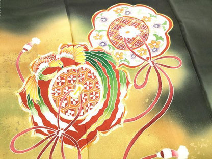 平和屋着物■豪華黒留袖　駒刺繍　鏡裏鳳凰花文　暈し染め　金彩　正絹　逸品　DABH1477qa