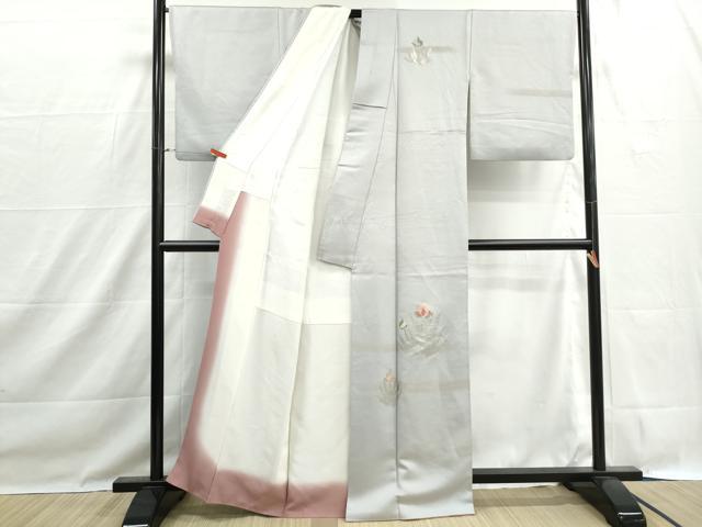平和屋着物■訪問着　竹屋町刺繍　総刺繍　駒刺繍　抽象花文　暈し染め　銀通し地　正絹　逸品　DABH1483qa