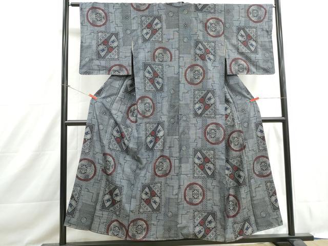 平和屋着物■本場大島紬　割り込み絣　幾何学花文　正絹　逸品　DABH1486qa