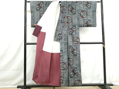 平和屋着物■本場大島紬　割り込み絣　幾何学花文　正絹　逸品　DABH1486qa