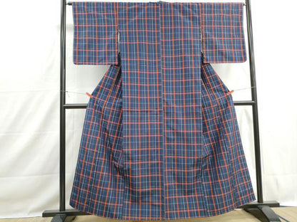 平和屋着物■本場縞大島紬　格子文　正絹　逸品　DABH1496qa