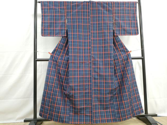 平和屋着物■本場縞大島紬　格子文　正絹　逸品　DABH1496qa