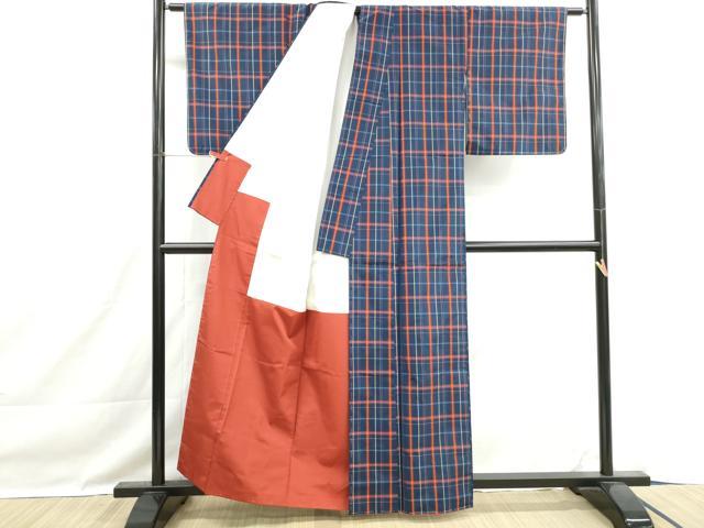 平和屋着物■本場縞大島紬　格子文　正絹　逸品　DABH1496qa