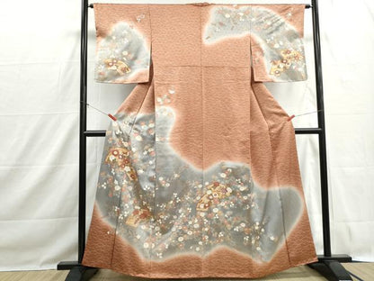 平和屋着物■訪問着　地紙椿花文　暈し染め　金彩　正絹　逸品　DABH1498qa