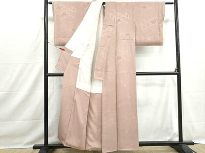 平和屋着物■上質な色無地　糸車花地紋　宍色　正絹　逸品　DABH1507qa