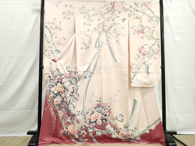平和屋着物■豪華振袖　刺繍　花籠文　牡丹　暈し染め　金銀彩　正絹　逸品　DABH1512qa