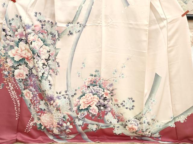平和屋着物■豪華振袖　刺繍　花籠文　牡丹　暈し染め　金銀彩　正絹　逸品　DABH1512qa