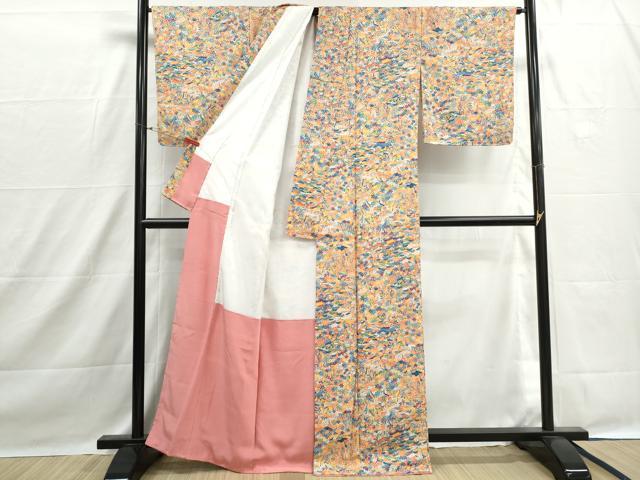 平和屋着物■上質な小紋　花鳥文　松竹梅　正絹　逸品　DABH1516qa
