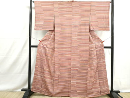 平和屋着物■上質な小紋　横段格子文　正絹　逸品　DABH1518qa
