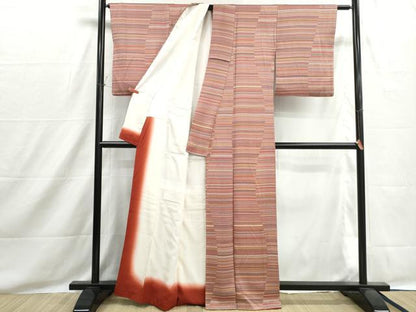 平和屋着物■上質な小紋　横段格子文　正絹　逸品　DABH1518qa