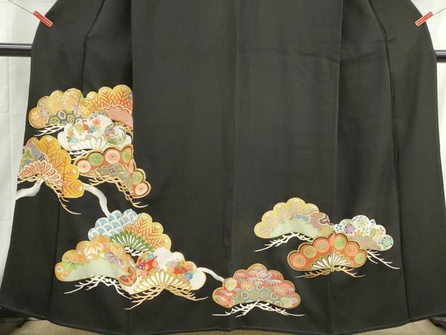 平和屋着物■豪華黒留袖　駒刺繍　枝松花文　金彩　正絹　逸品　DABH1520qa