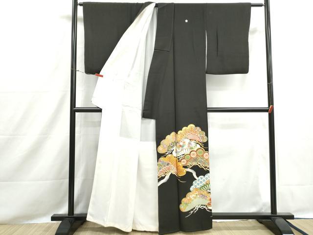 平和屋着物■豪華黒留袖　駒刺繍　枝松花文　金彩　正絹　逸品　DABH1520qa