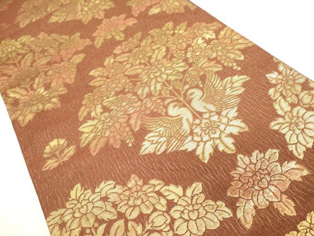 平和屋着物◎六通柄袋帯　櫛織　向かい鳥花文　金糸　正絹　逸品　DABH1521cd