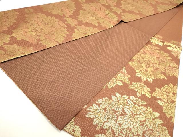 平和屋着物◎六通柄袋帯　櫛織　向かい鳥花文　金糸　正絹　逸品　DABH1521cd