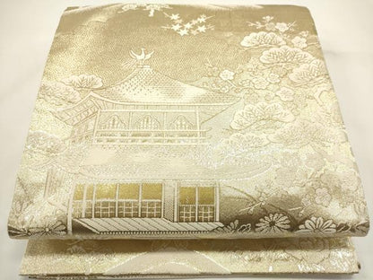 平和屋着物◎全通柄袋帯　風景文　金糸　正絹　逸品　DABH1524cd