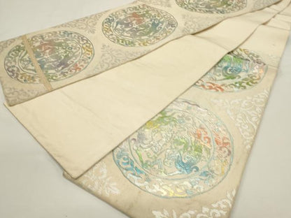 平和屋着物◎六通柄袋帯　双竜唐草円文　金銀糸　正絹　逸品　DABH1532cd