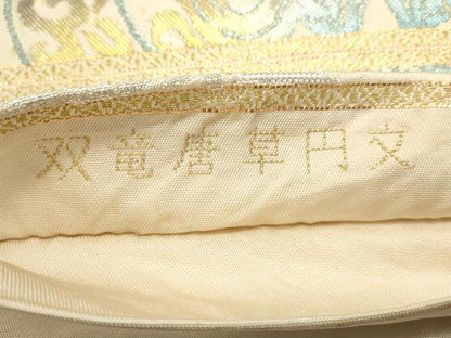 平和屋着物◎六通柄袋帯　双竜唐草円文　金銀糸　正絹　逸品　DABH1532cd