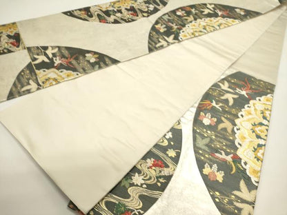 平和屋着物◎六通柄袋帯　唐織　花鳥文　金銀糸　正絹　逸品　DABH1533cd