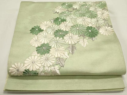 平和屋着物◎太鼓柄袋帯　総刺繍　駒刺繍　菊尽くし　正絹　逸品　DABH1536cd