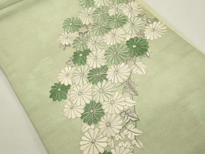 平和屋着物◎太鼓柄袋帯　総刺繍　駒刺繍　菊尽くし　正絹　逸品　DABH1536cd