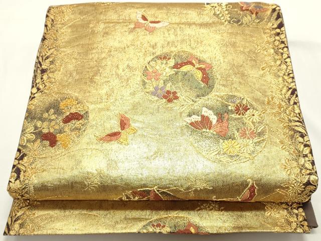 平和屋着物◎六通柄袋帯　唐織　花蝶丸文　金糸　正絹　逸品　DABH1545cd