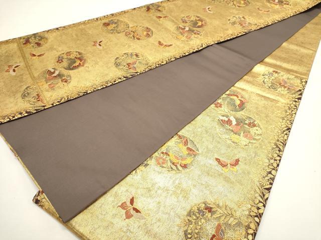 平和屋着物◎六通柄袋帯　唐織　花蝶丸文　金糸　正絹　逸品　DABH1545cd