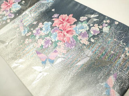 平和屋着物◎両面　六通柄袋帯　唐織　花蝶文　金銀糸　正絹　逸品　DABH1551cd