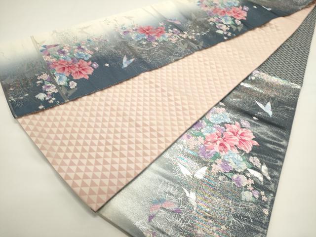 平和屋着物◎両面　六通柄袋帯　唐織　花蝶文　金銀糸　正絹　逸品　DABH1551cd