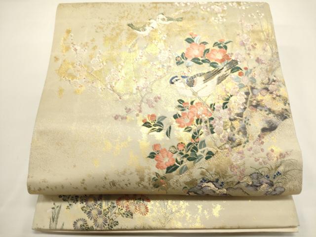 平和屋着物◎六通柄袋帯　唐織　陽春梅花　金糸　正絹　逸品　DABH1552cd