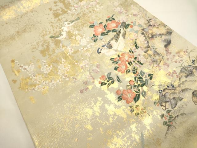 平和屋着物◎六通柄袋帯　唐織　陽春梅花　金糸　正絹　逸品　DABH1552cd
