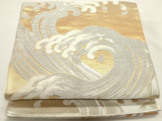 平和屋着物◎六通柄袋帯　荒波文　金銀糸　正絹　逸品　DABH1555cd