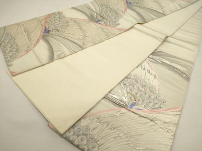 平和屋着物◎六通柄袋帯　唐織　孔雀羽文　金銀糸　正絹　逸品　DABH1556cd