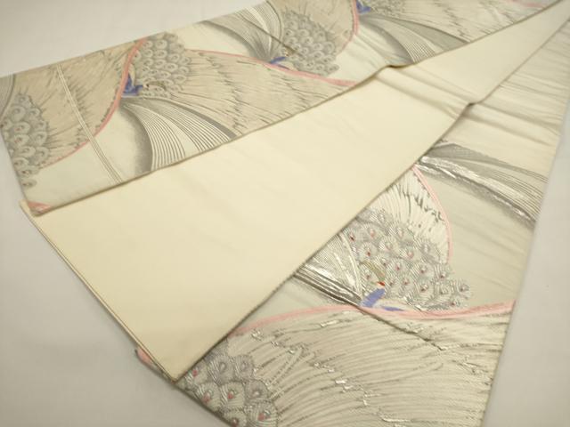 平和屋着物◎六通柄袋帯　唐織　孔雀羽文　金銀糸　正絹　逸品　DABH1556cd